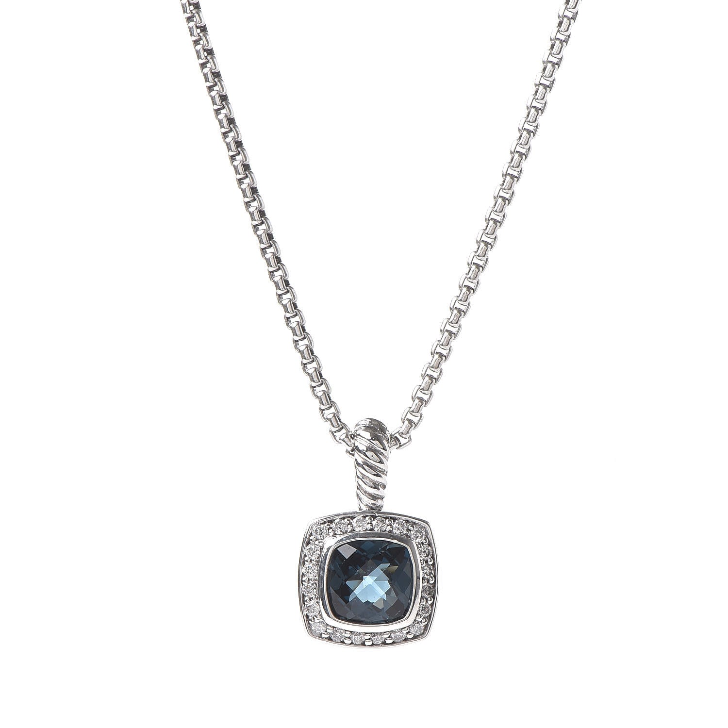 David Yurman Sterling Silver Diamond Hampton Blue Topaz 7mm Petite Albion Pendant Necklace 4 of 6