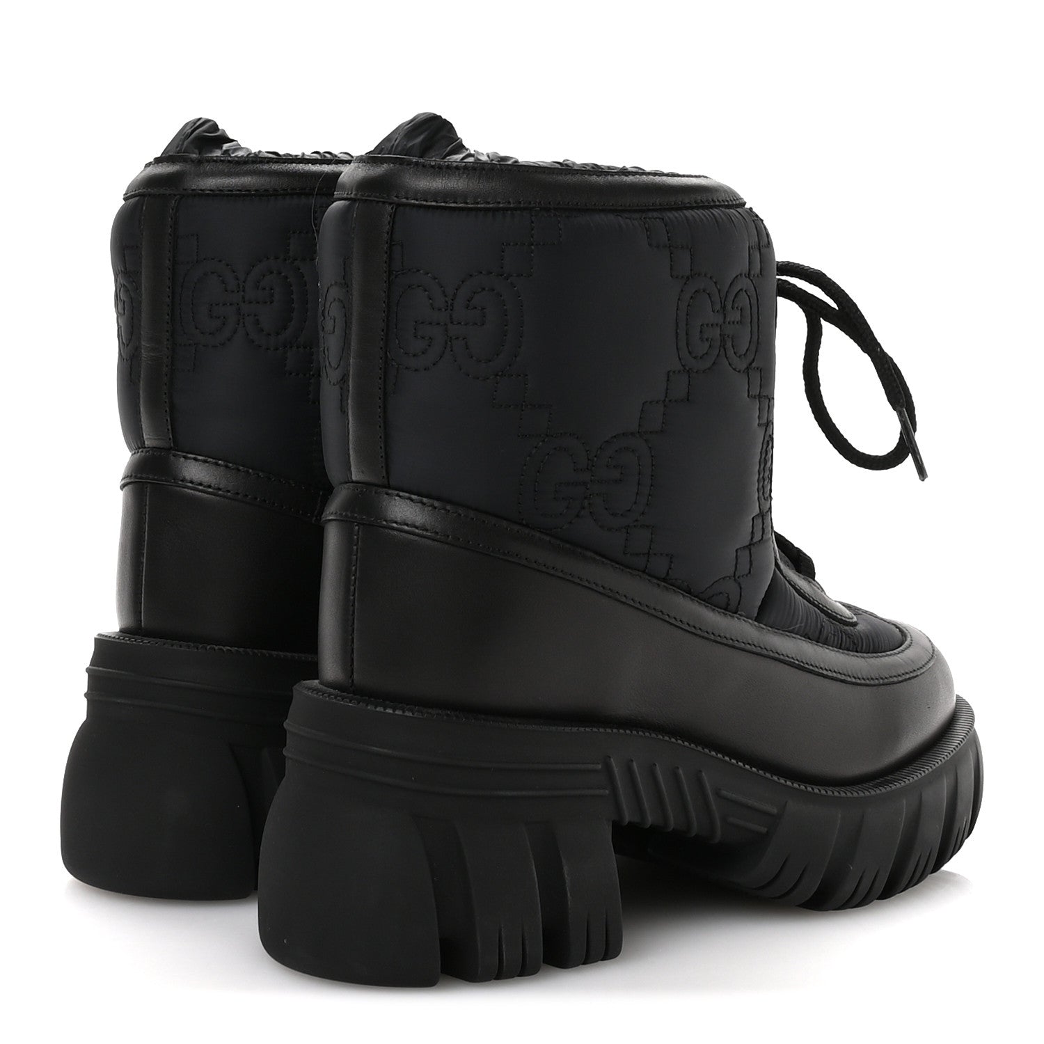 Gucci Nylon Calfskin GG Matelasse Lace Up Platform Ankle Boots 37 Black 5 of 8