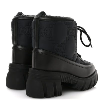 Gucci Nylon Calfskin GG Matelasse Lace Up Platform Ankle Boots 37 Black 5 of 8
