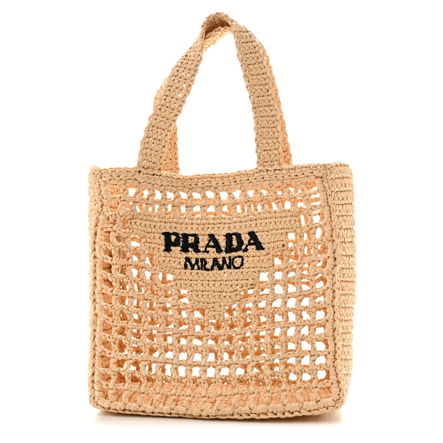 Prada Yarn Raffia Effect Crochet Logo Embroidered Small Tote Bag Naturale 1 of 12