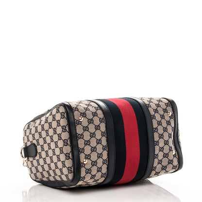 Gucci Monogram Selleria Calfskin Vintage Web Medium Boston Beige Blue 4 of 8