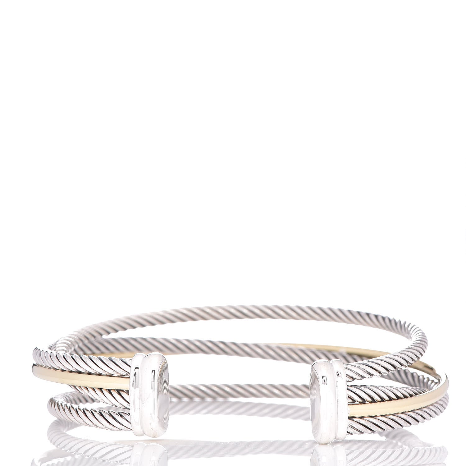 David Yurman Sterling Silver 18K Yellow Gold Crossover Three Row Cuff Bracelet 3 of 5
