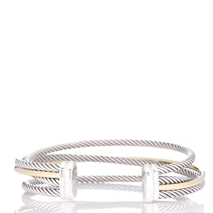 David Yurman Sterling Silver 18K Yellow Gold Crossover Three Row Cuff Bracelet 3 of 5