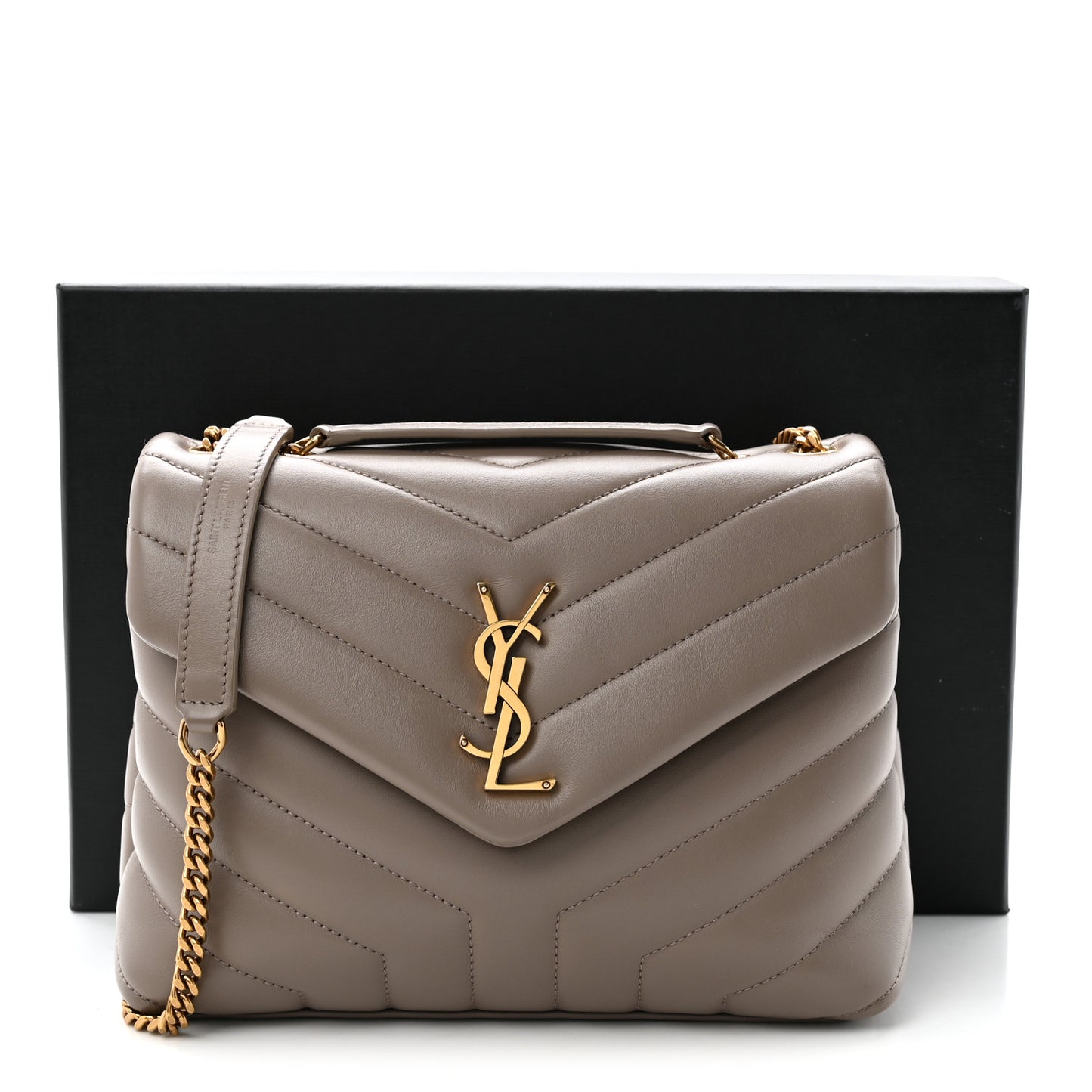Calfskin Y Quilted Monogram Small Loulou Chain Satchel Greyish Brown