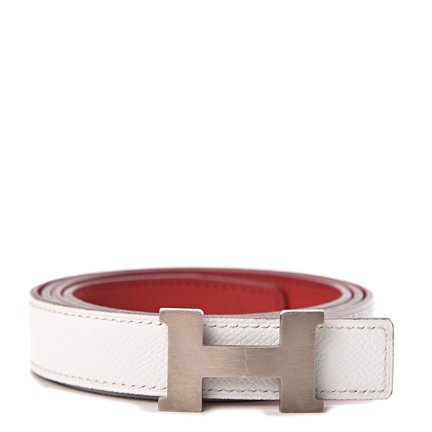 Hermes Epsom Swift 24mm Constance H Belt 100 White Rouge Vif 1 of 8