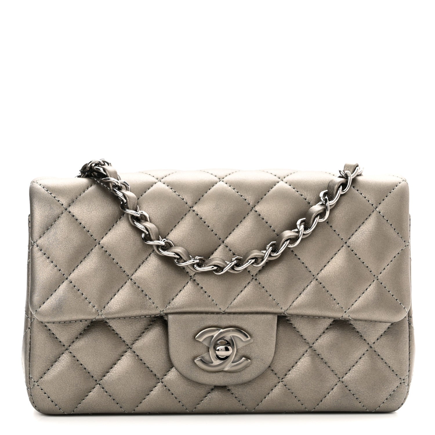 Chanel Metallic Calfskin Quilted Mini Rectangular Flap Ruthenium 1 of 10