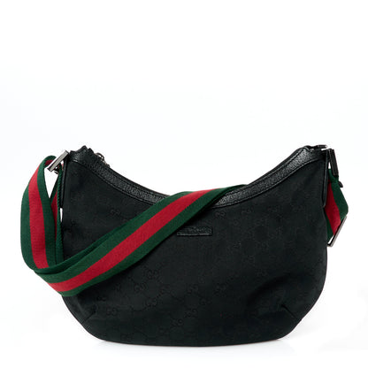 Gucci Monogram Web Medium Half Moon Hobo Black 1 of 11
