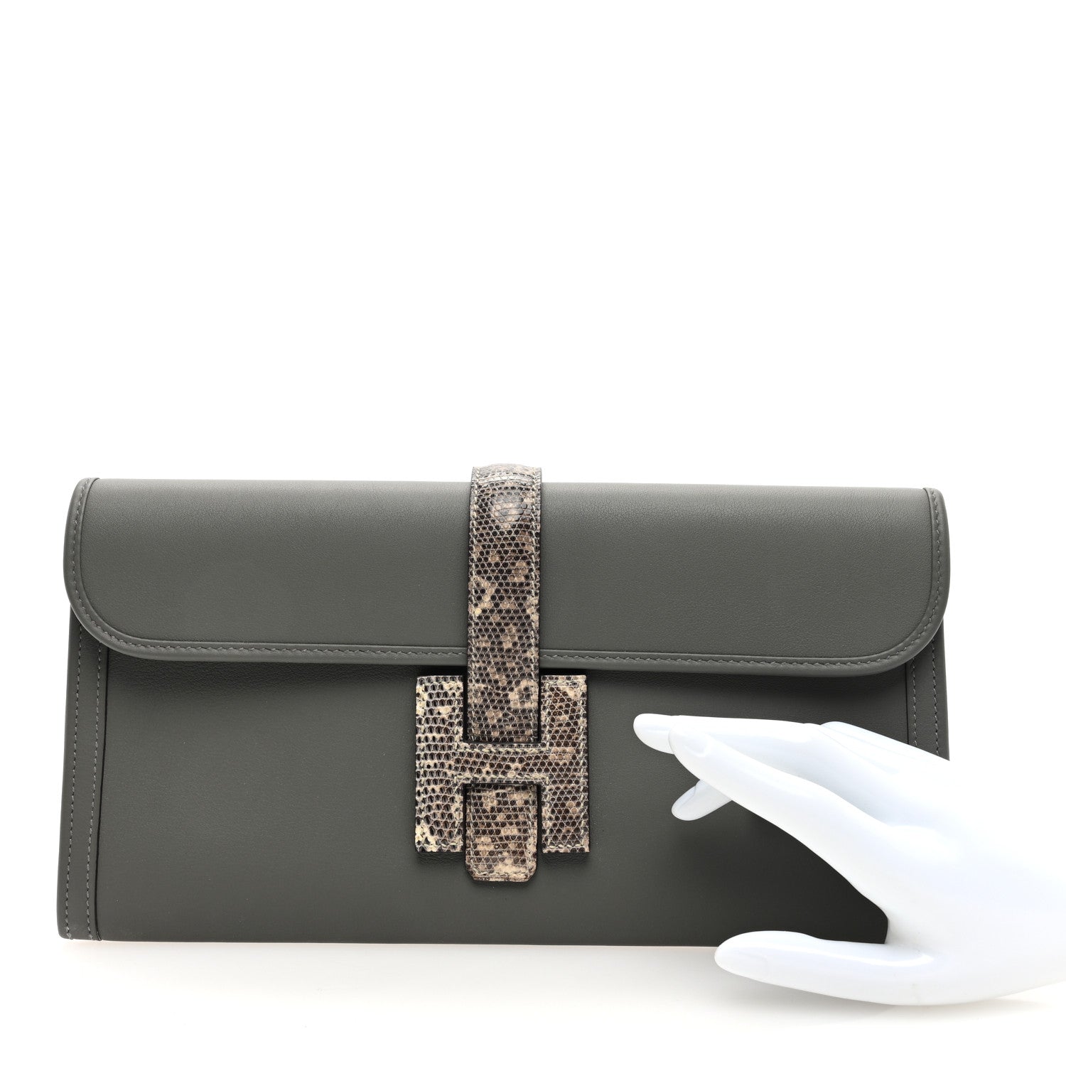 Hermes Swift Lizard Jige Elan Touch 29 Clutch Gris Meyer Ombre 2 of 8