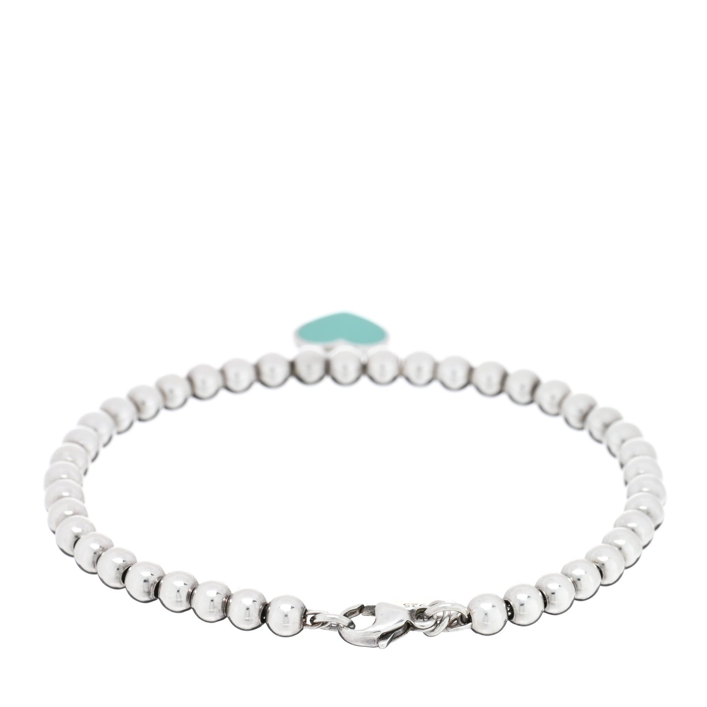Sterling Silver Enamel 4mm Return to Tiffany Heart Tag Bead Bracelet Blue