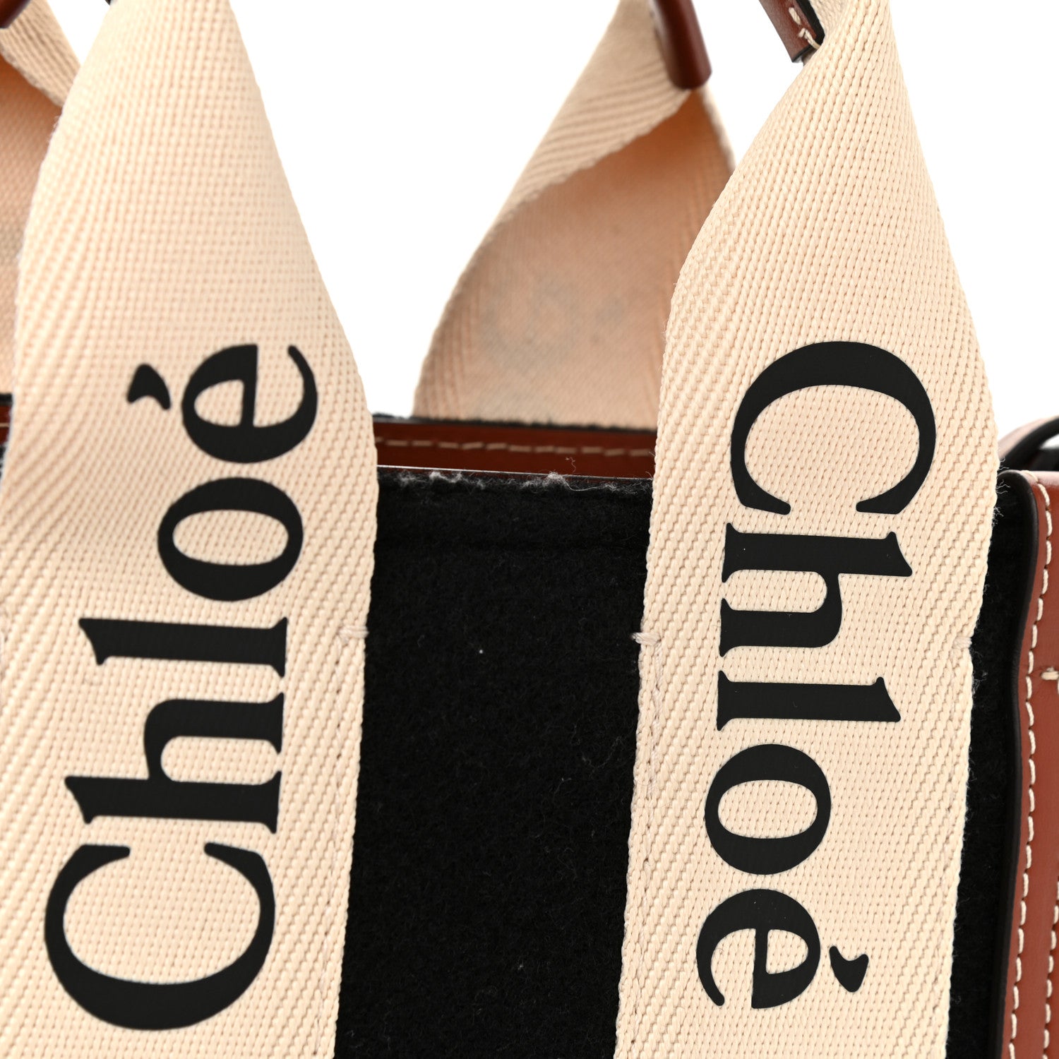 Chloe Felt Calfskin Small Woody Ribbon Tote With Strap Black 10 of 11