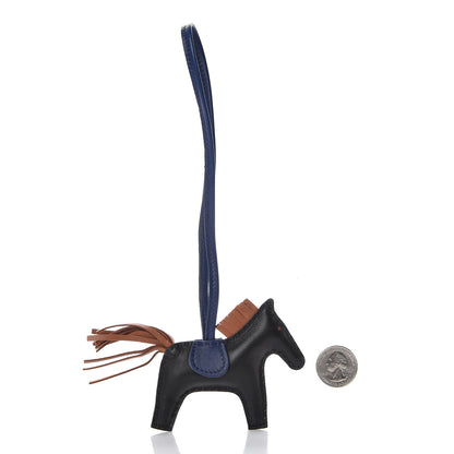 Hermes Milo Lambskin Grigri Rodeo Horse Bag Charm PM Black Bleu Saphir Gold 2 of 5