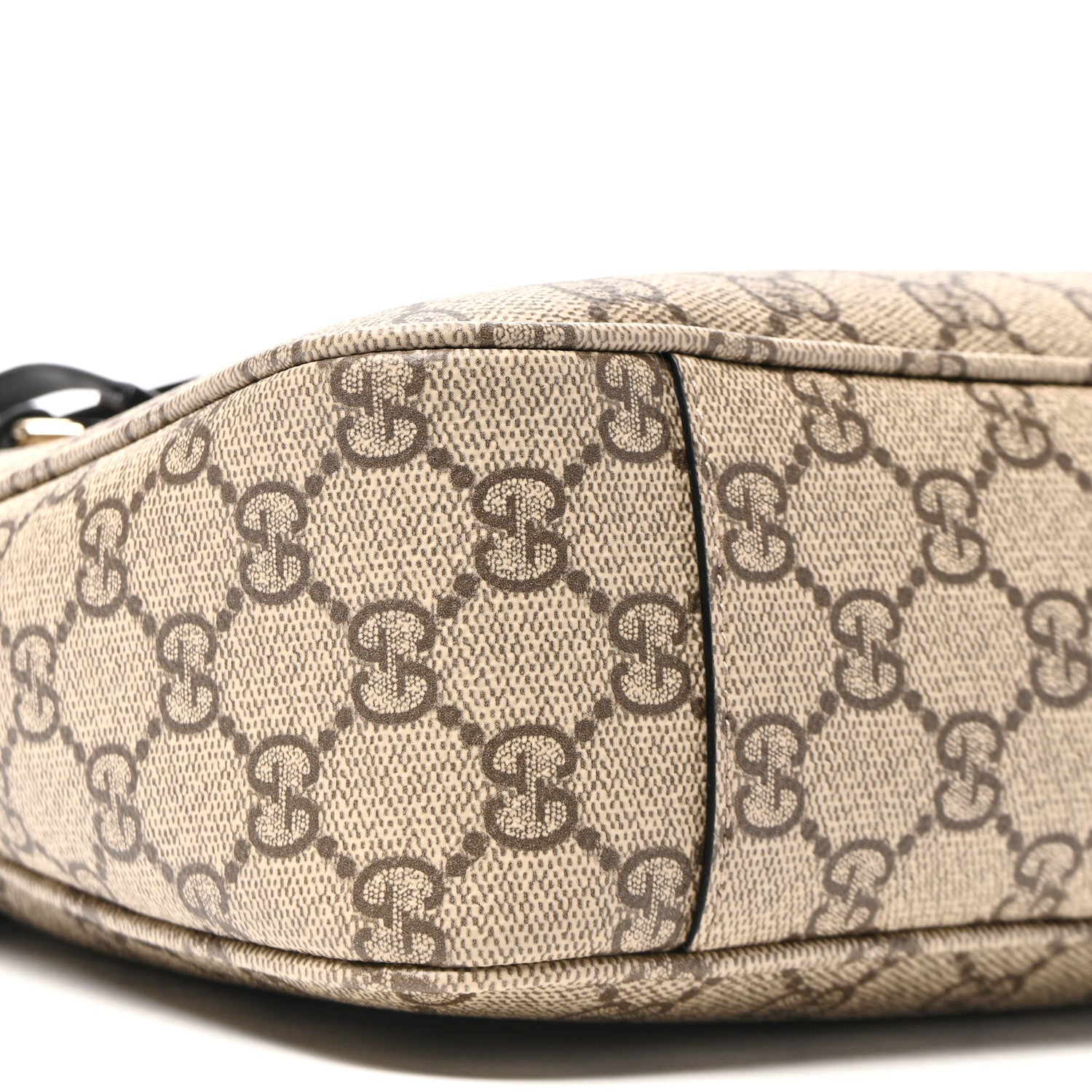Gucci GG Supreme Monogram Textured Calfskin Medium Emblem Shoulder Bag Beige Dark Brown Black 9 of 10