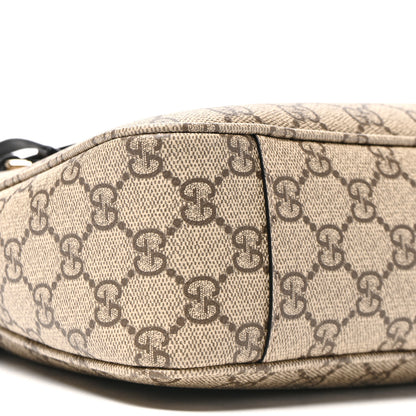 Gucci GG Supreme Monogram Textured Calfskin Medium Emblem Shoulder Bag Beige Dark Brown Black 9 of 10