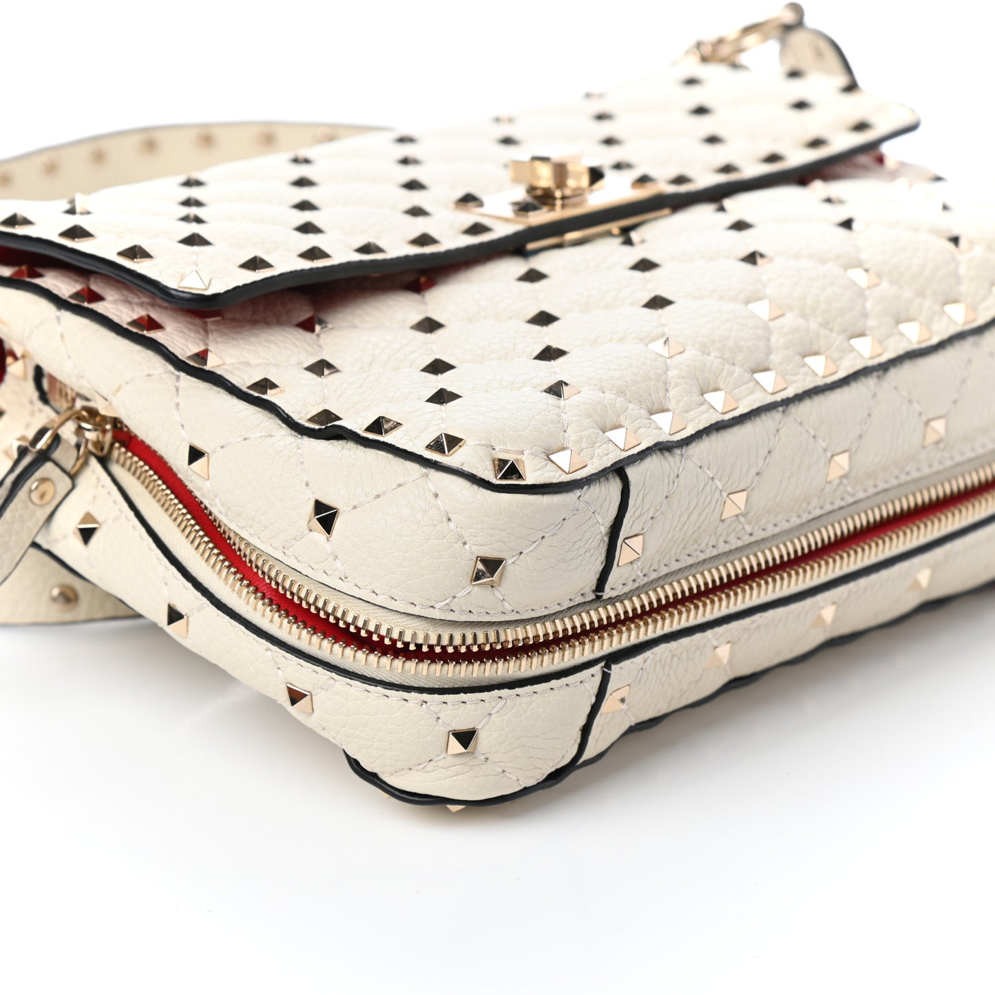 Grained Calfskin Medium Rockstud Spike Shoulder Bag Light Ivory