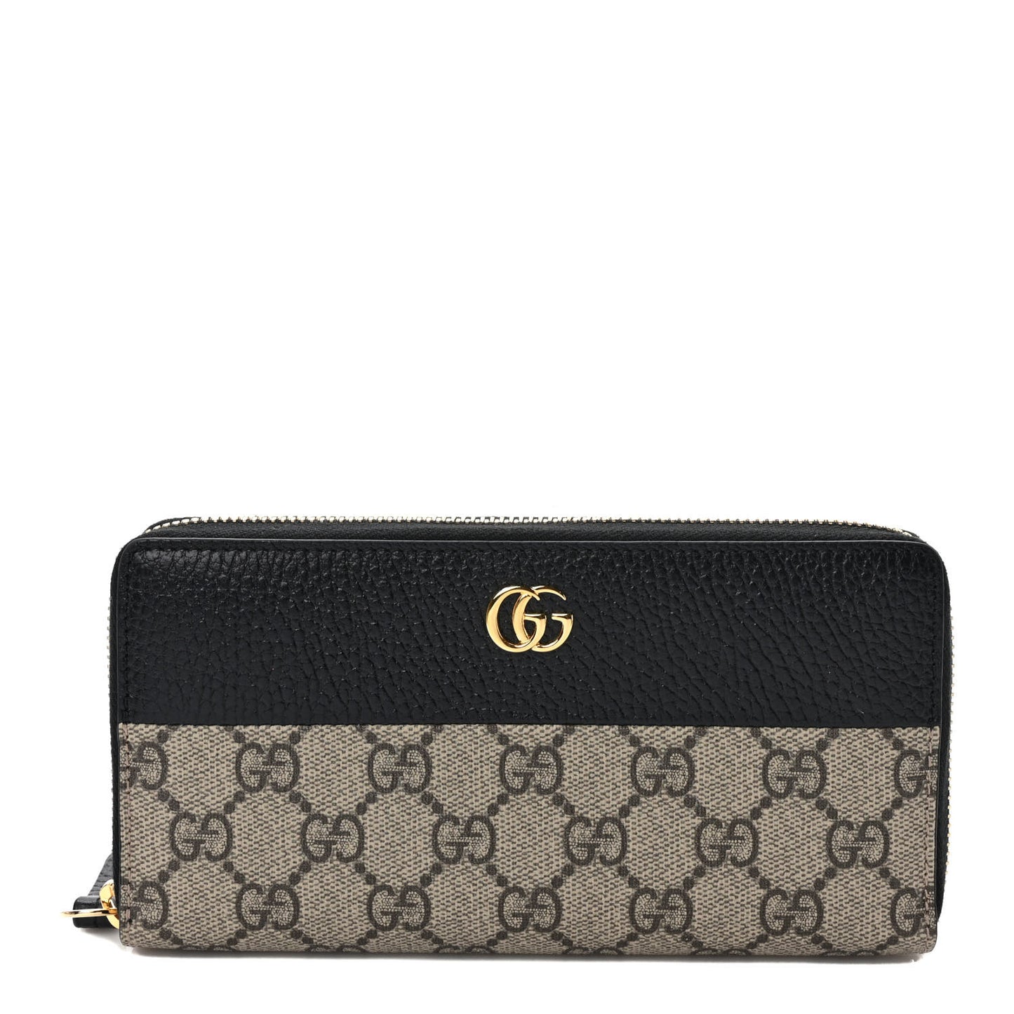 Dollar Calfskin GG Supreme Monogram GG Marmont Zip Around Wallet Black Beige Ebony