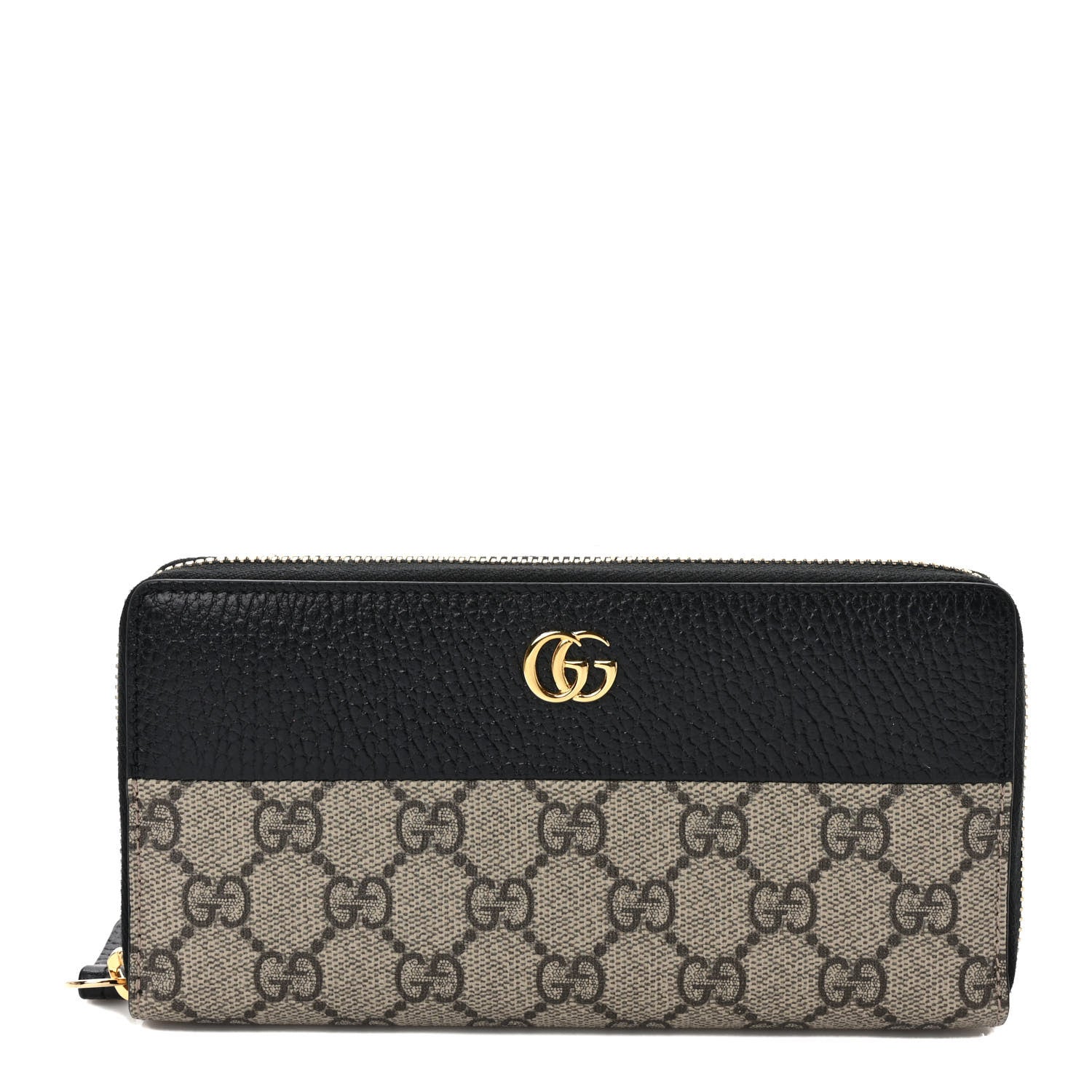 Gucci Dollar Calfskin GG Supreme Monogram GG Marmont Zip Around Wallet Black Beige Ebony 1 of 7