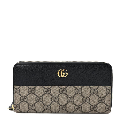 Gucci Dollar Calfskin GG Supreme Monogram GG Marmont Zip Around Wallet Black Beige Ebony 1 of 7
