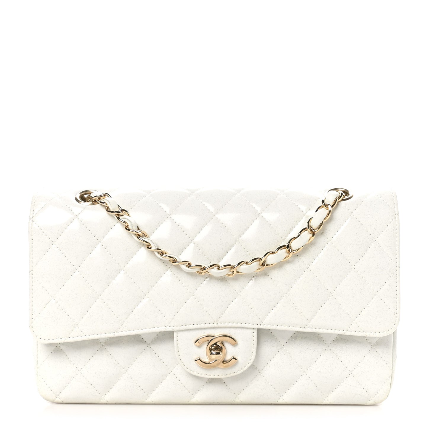 Patent Quilted Evening Star Medium Double Flap White