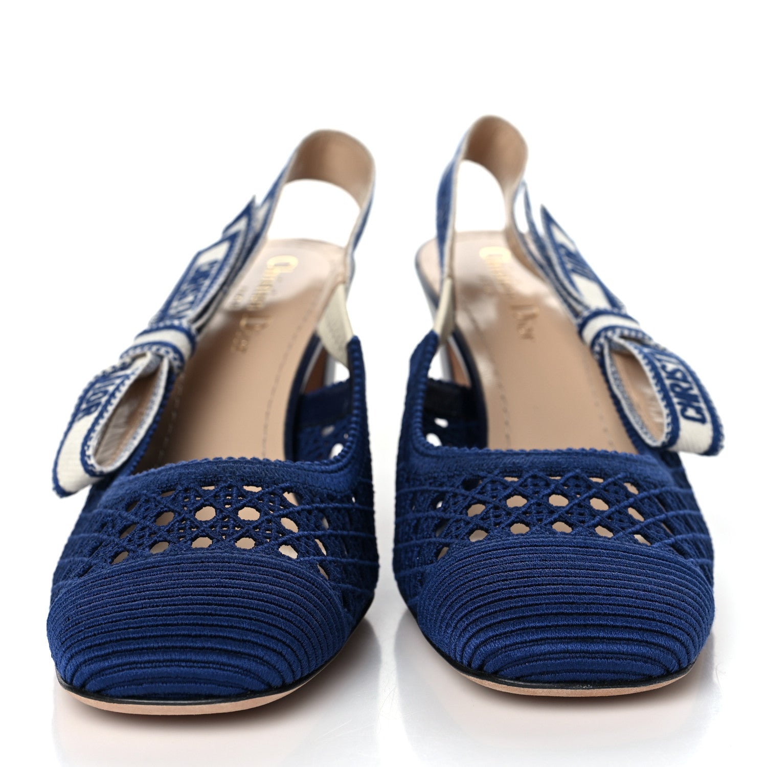Christian Dior Cotton Lambskin Mesh Cannage Dior & Moi Slingback 70mm Pumps 39 Navy 2 of 8