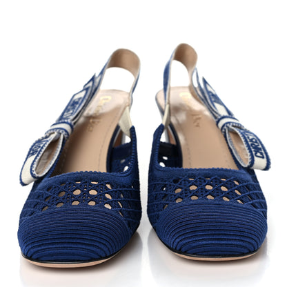 Christian Dior Cotton Lambskin Mesh Cannage Dior & Moi Slingback 70mm Pumps 39 Navy 2 of 8