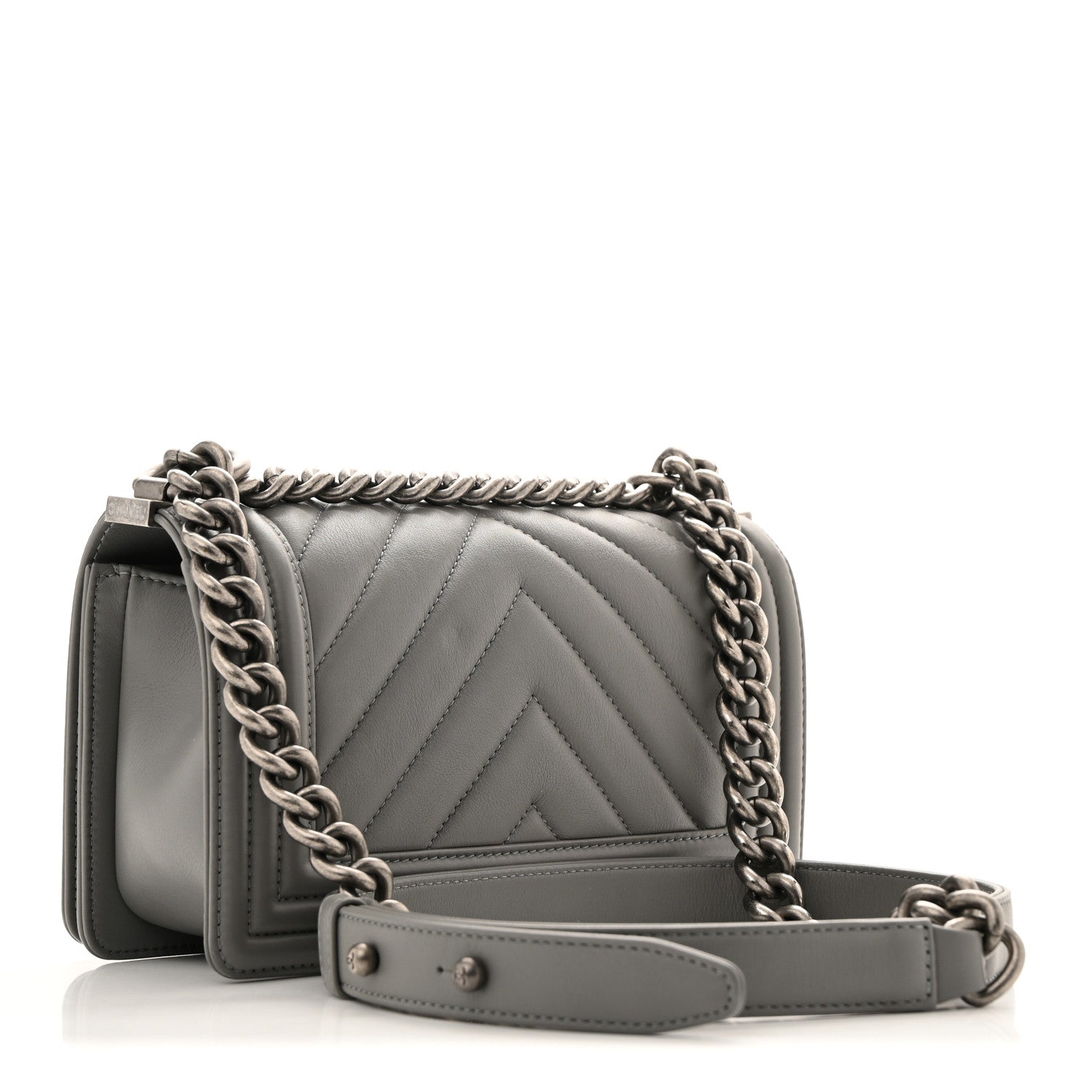 Chanel Calfskin Chevron Quilted Small Boy Flap Grey 3 of 12