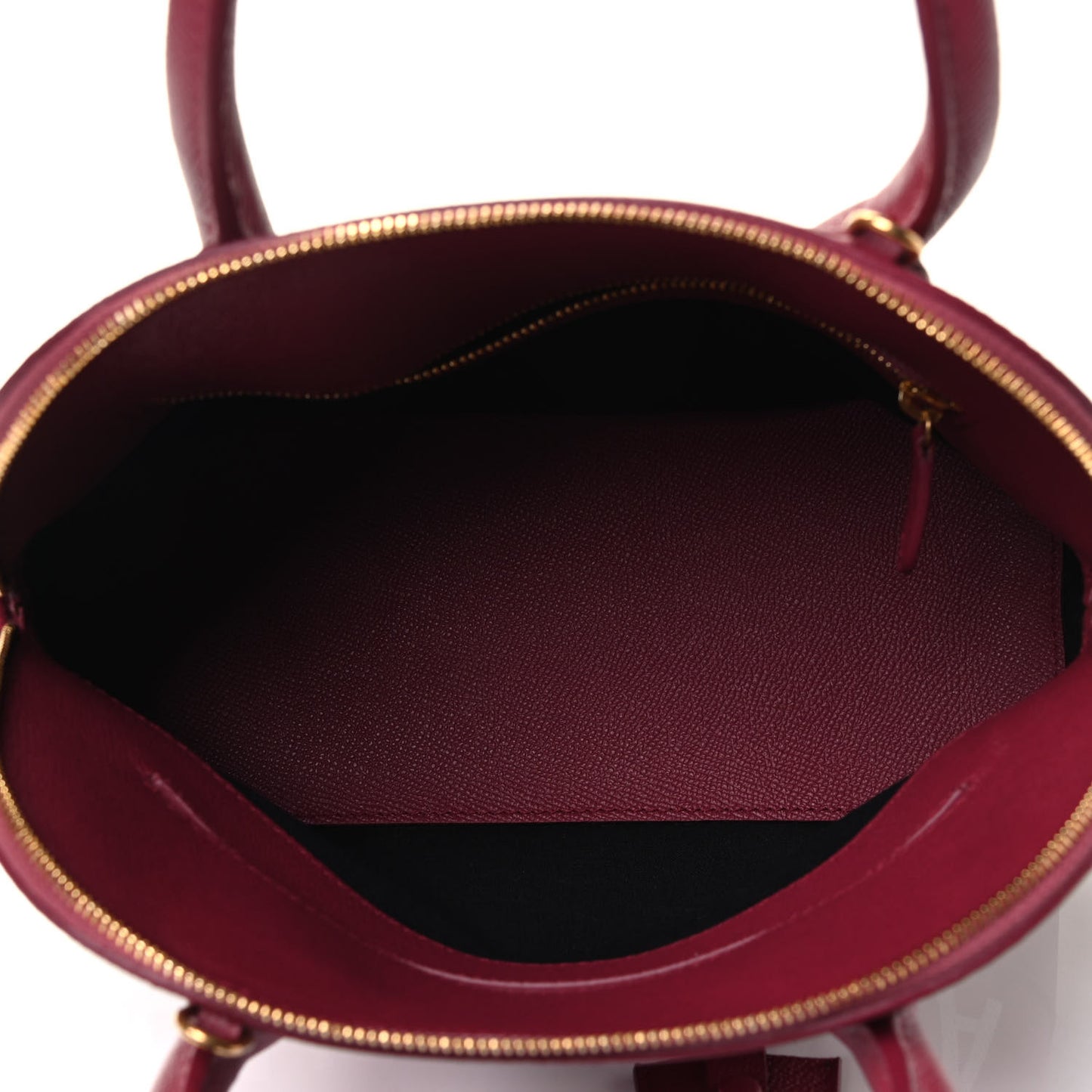 Signature Grained Calfskin Logo S Ville Top Handle Bag Rouge Grenat White