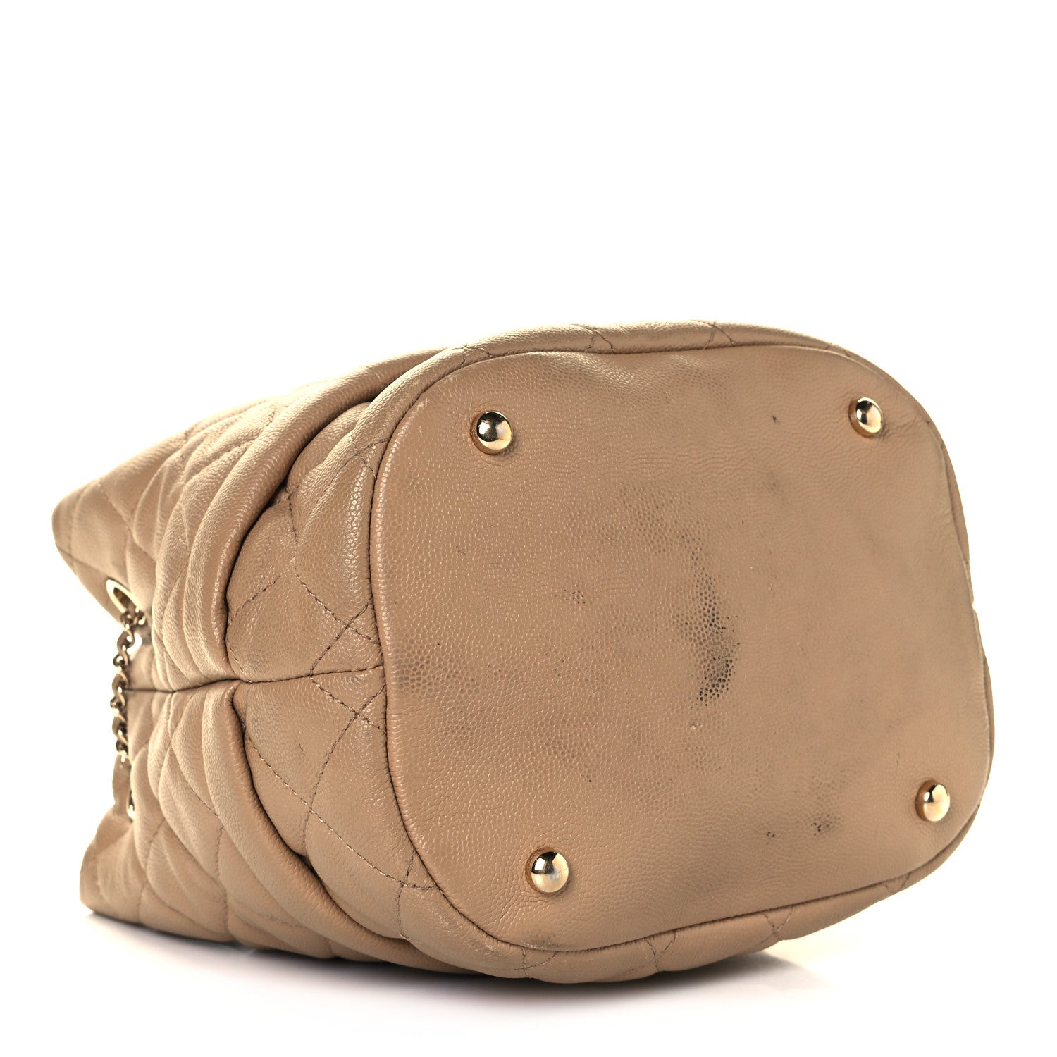 Chanel Caviar Quilted Rolled Up Bucket Drawstring Bag Beige 3 of 8
