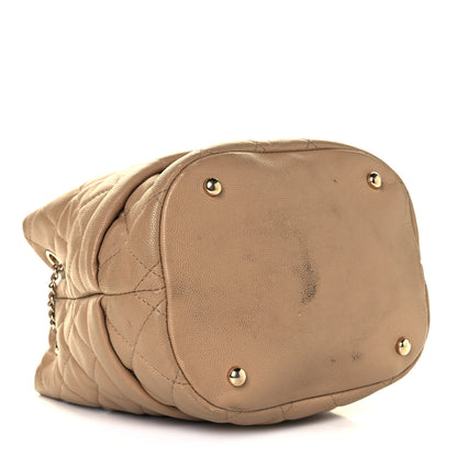 Chanel Caviar Quilted Rolled Up Bucket Drawstring Bag Beige 3 of 8