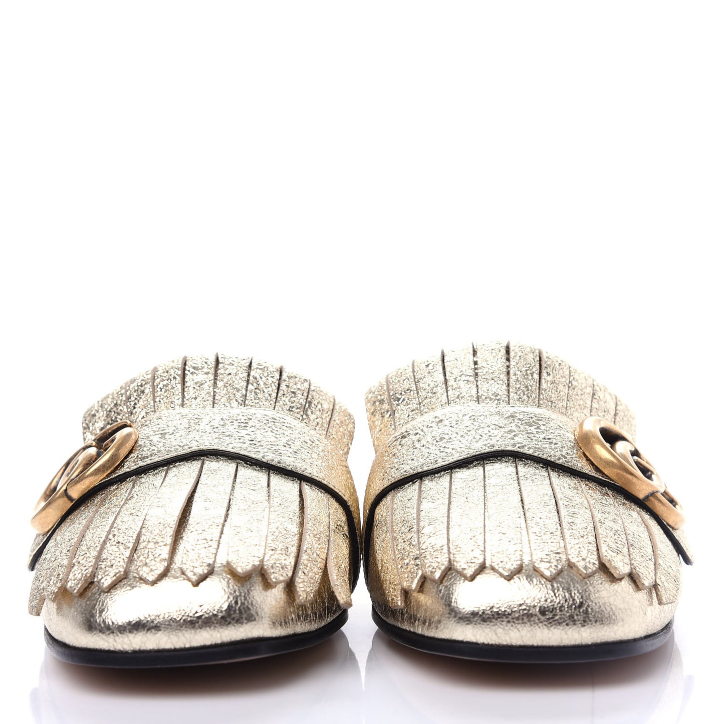 Galassia Womens GG Marmont Fringe Slippers 37 Platino