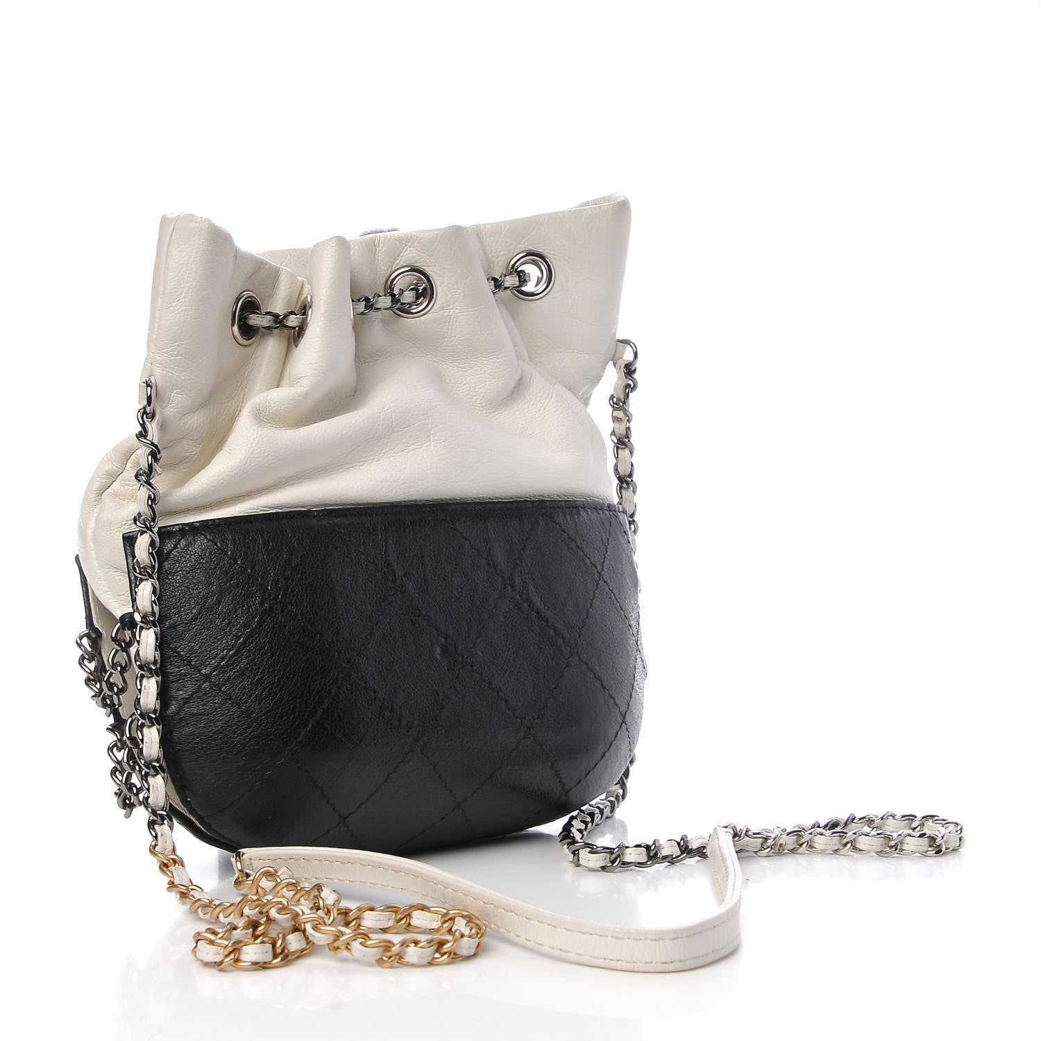 Chanel Aged Calfskin Quilted Small Gabrielle Bucket White Black 3 of 7