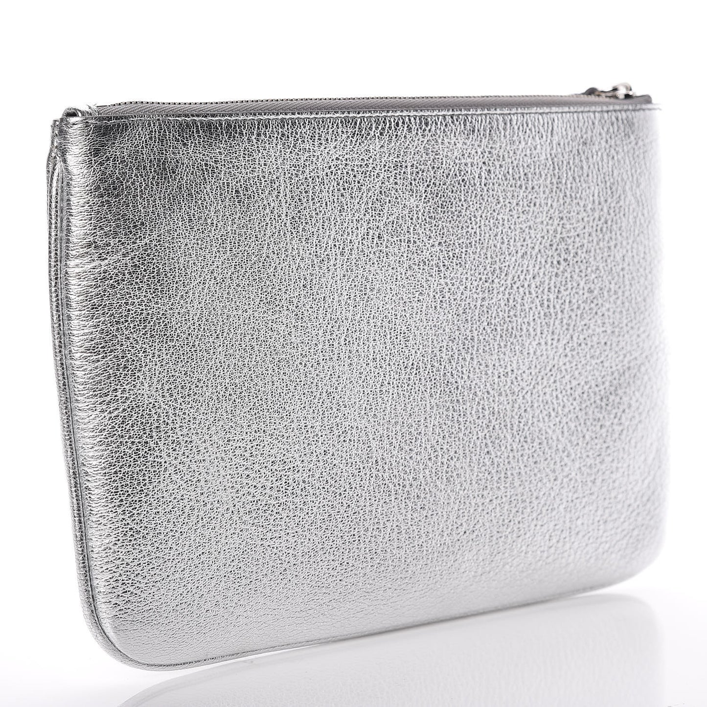 Metallic Goatskin Logo Large Everyday Zip Pouch Argent Black