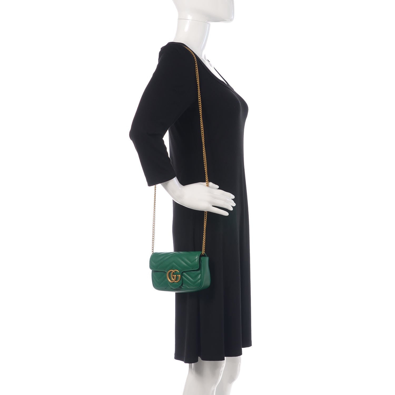 Gucci Calfskin Matelasse Super Mini GG Marmont Shoulder Bag Emerald Green 2 of 11