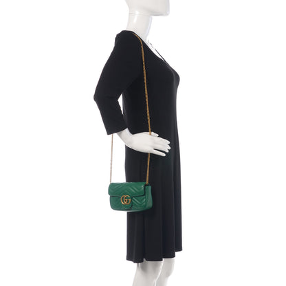 Gucci Calfskin Matelasse Super Mini GG Marmont Shoulder Bag Emerald Green 2 of 11