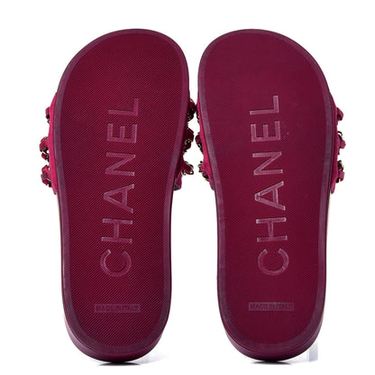 Chanel Satin Chain Flat Sandals 37 Dark Fuchsia 5 of 6