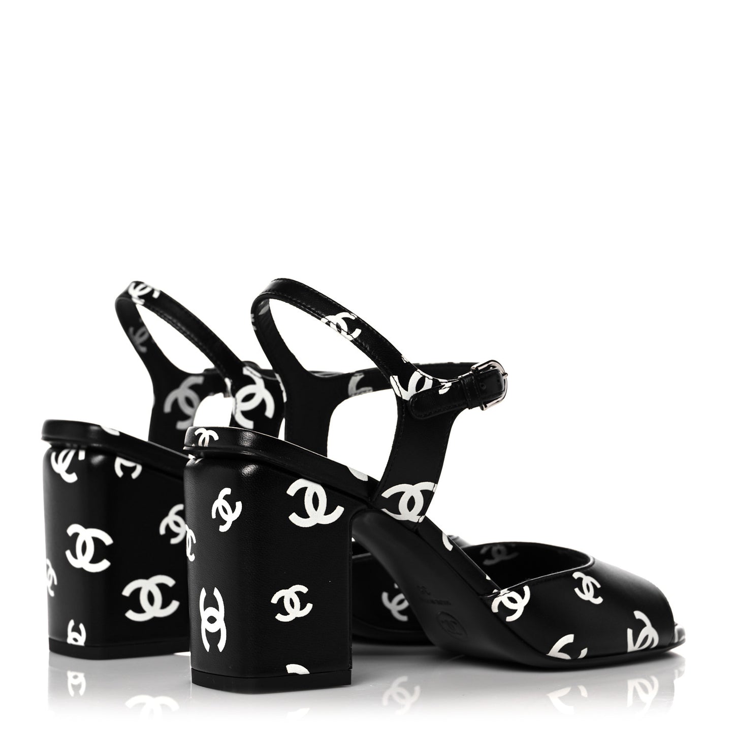 Lambskin Printed CC Sandals 38 Black White