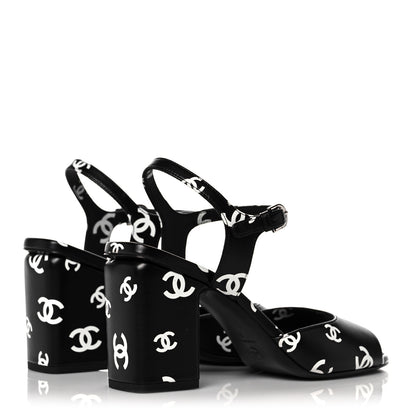 Chanel Lambskin Printed CC Sandals 38 Black White 4 of 9