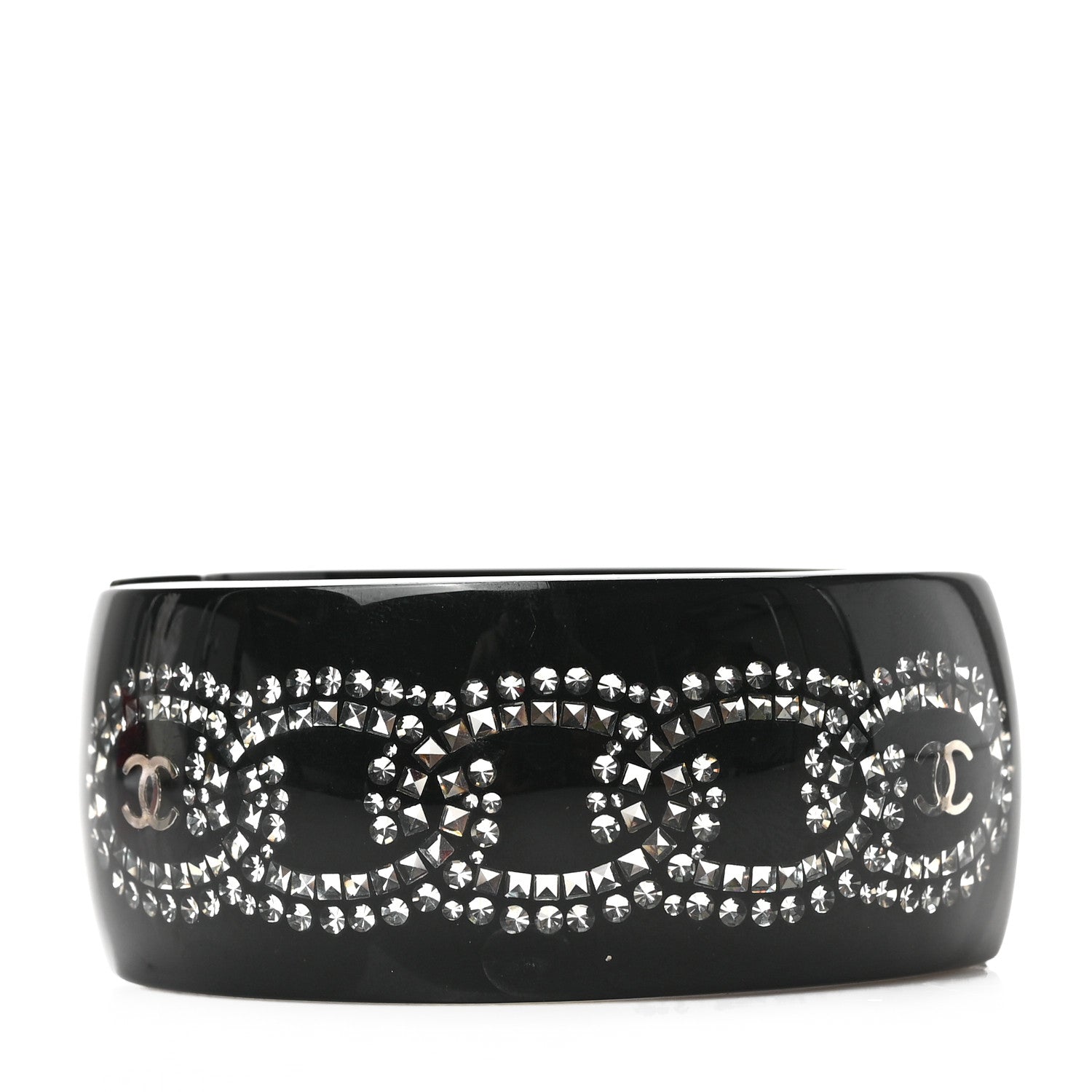 Chanel Resin Strass CC Crystal Cuff Black 1 of 4
