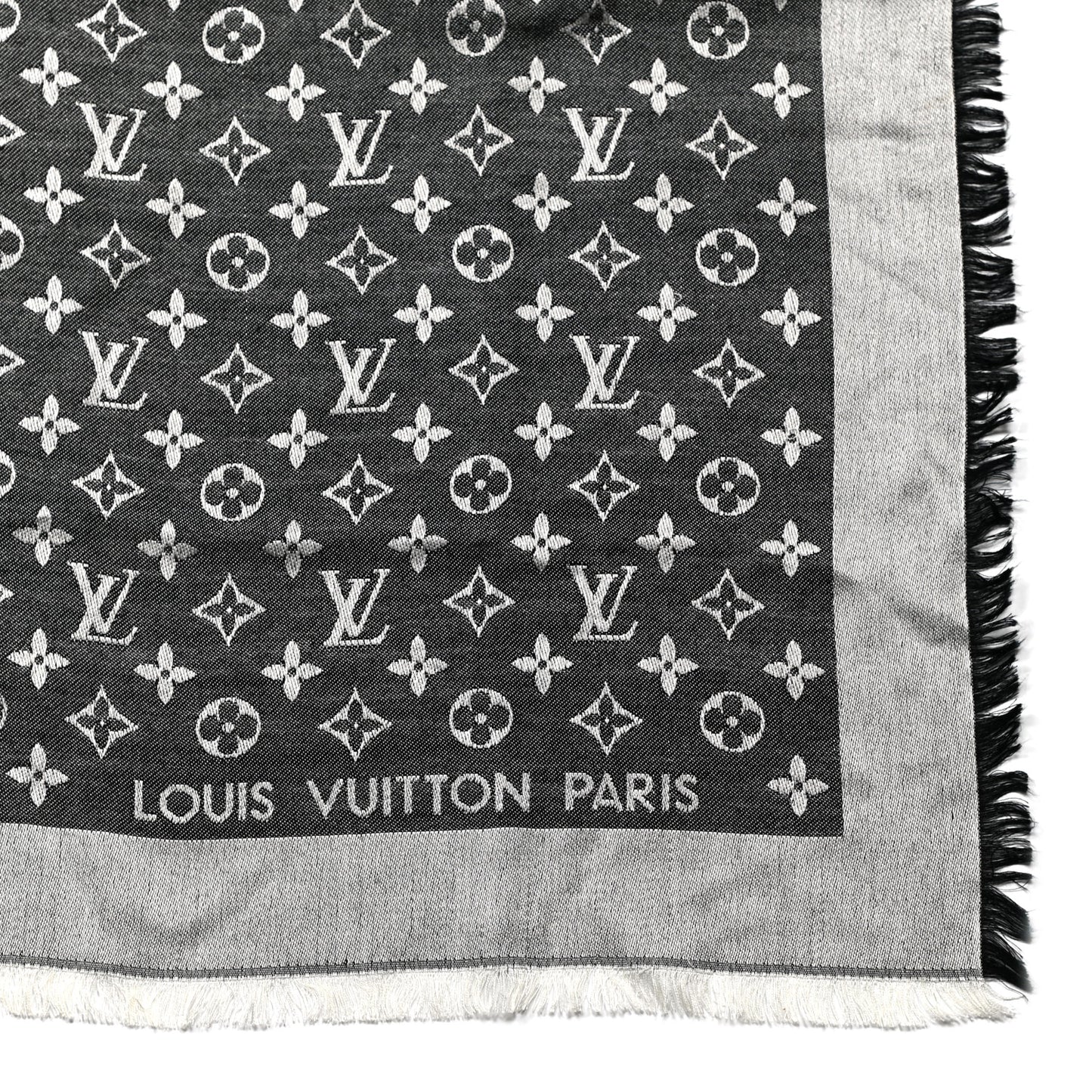 Silk Wool Monogram Denim Shawl Black