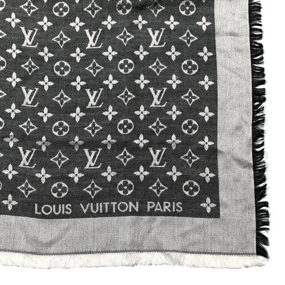 Louis Vuitton Silk Wool Monogram Denim Shawl Black 2 of 10
