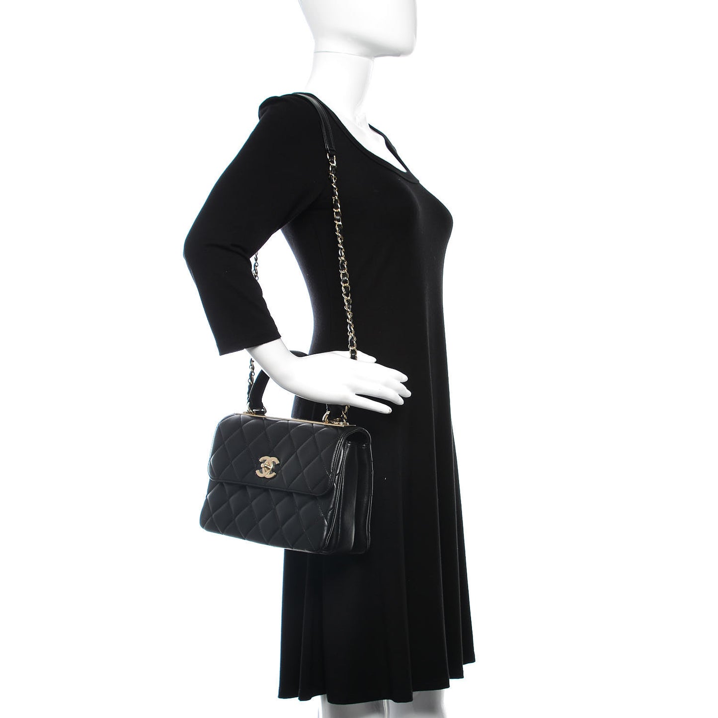 Lambskin Quilted Small Trendy CC Dual Handle Flap Bag Black