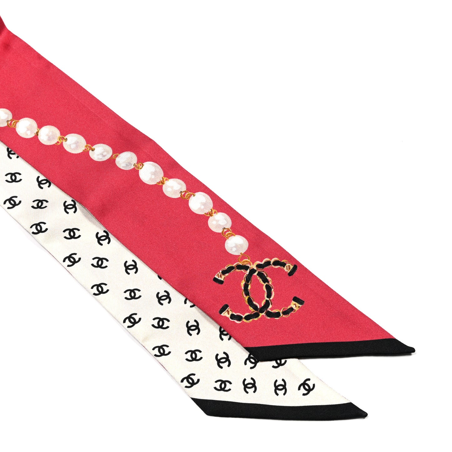 Silk Pearl CC Chain Slim Bandeau Scarf Red