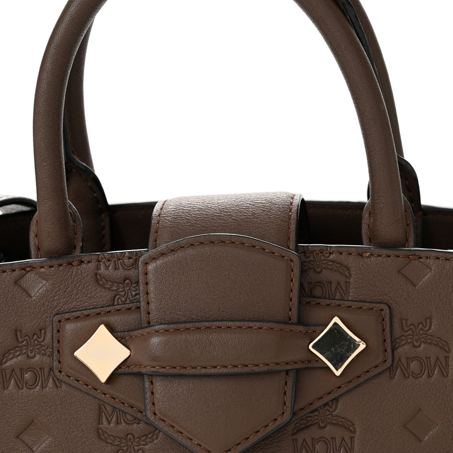 MCM Calfskin Ottomar Monogram Medium Essential Tote Chestnut 12 of 14