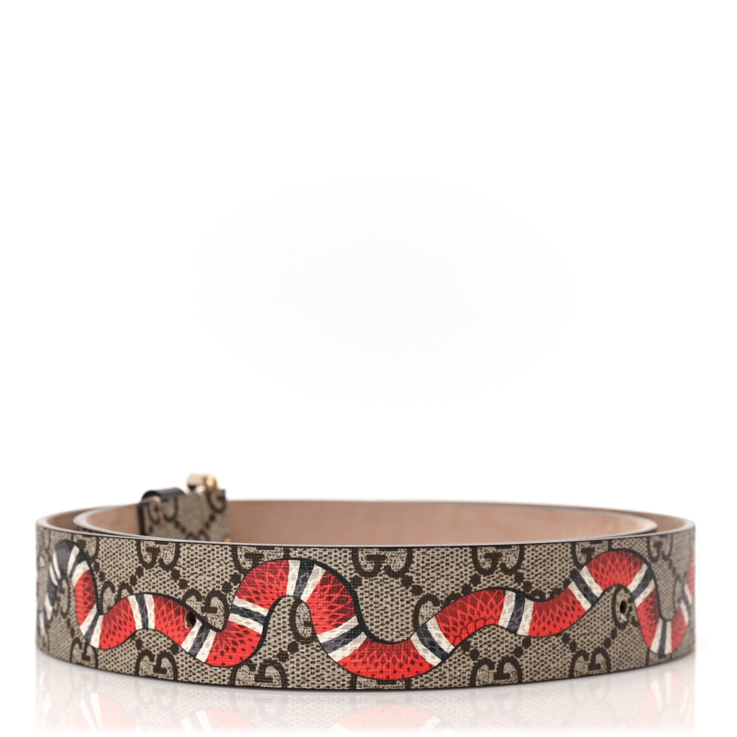 Gucci GG Supreme Monogram Selleria Calfskin Kingsnake 35mm Belt 100 40 Beige Ebony Multicolor Cocoa 3 of 5