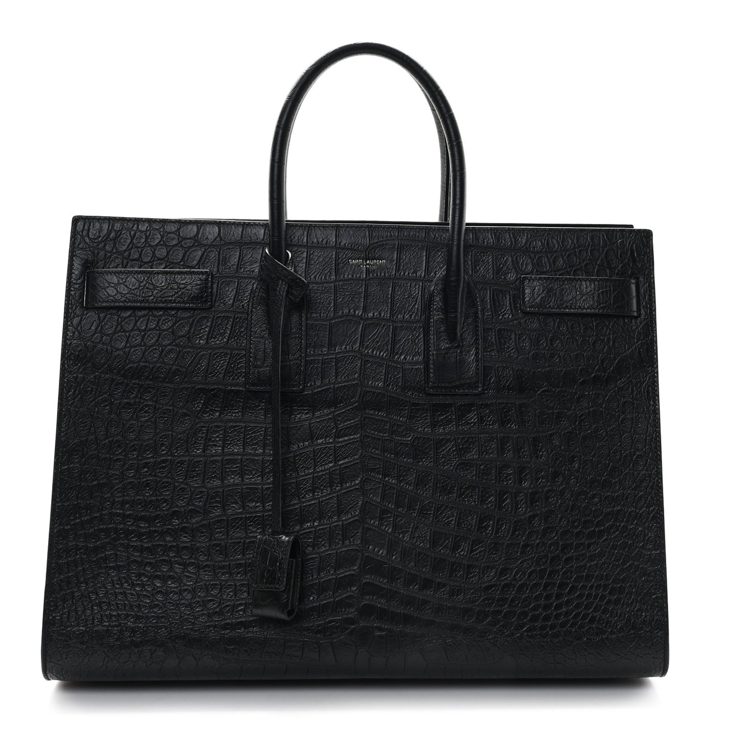 Calfskin Crocodile Embossed Large Sac De Jour Carryall Black