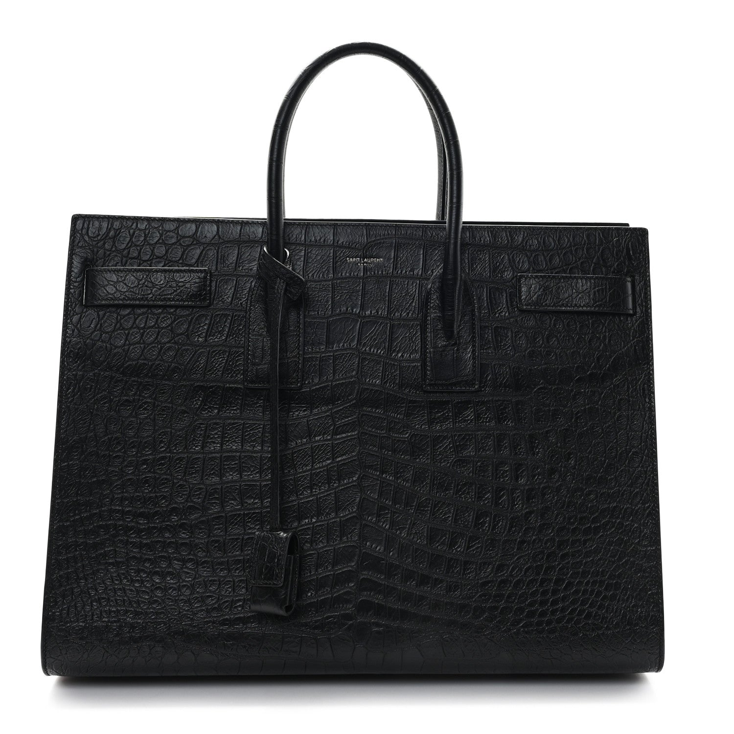 Saint Laurent Calfskin Crocodile Embossed Large Sac De Jour Carryall Black 1 of 12