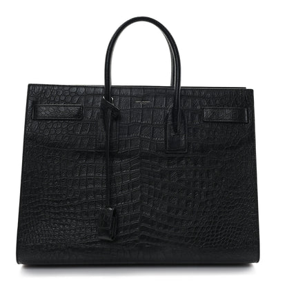 Saint Laurent Calfskin Crocodile Embossed Large Sac De Jour Carryall Black 1 of 12