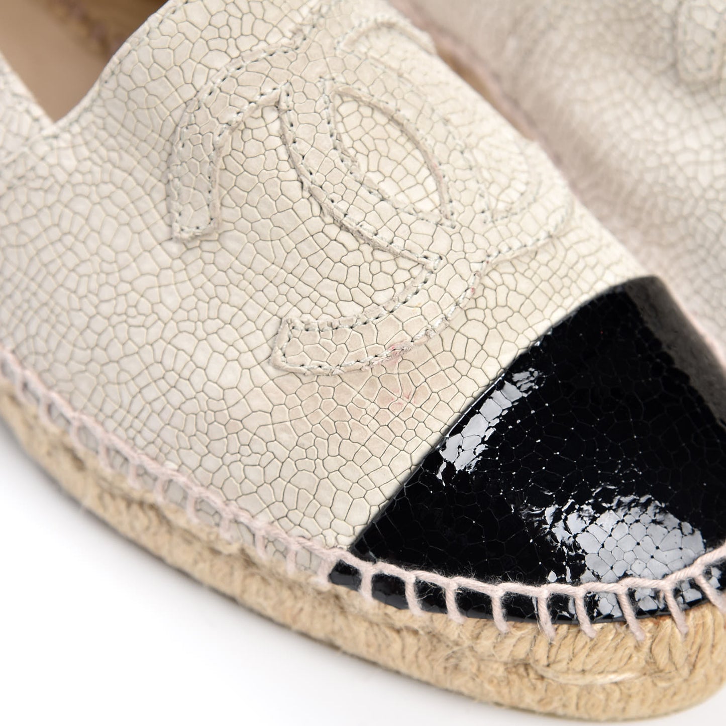 Crackled Calfskin Espadrilles 38 Beige Black