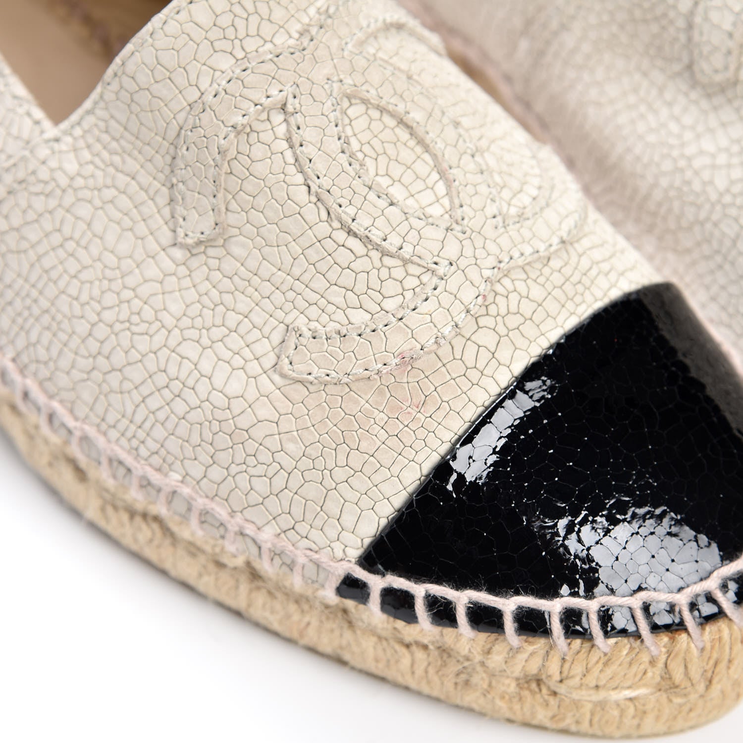 Chanel Crackled Calfskin Espadrilles 38 Beige Black 9 of 12