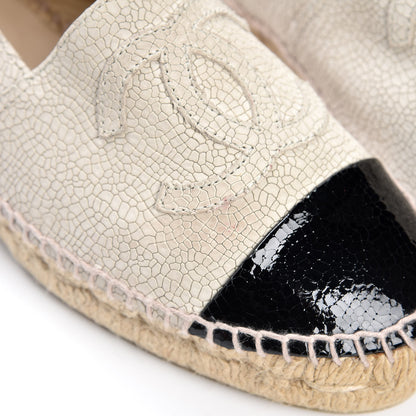 Chanel Crackled Calfskin Espadrilles 38 Beige Black 9 of 12
