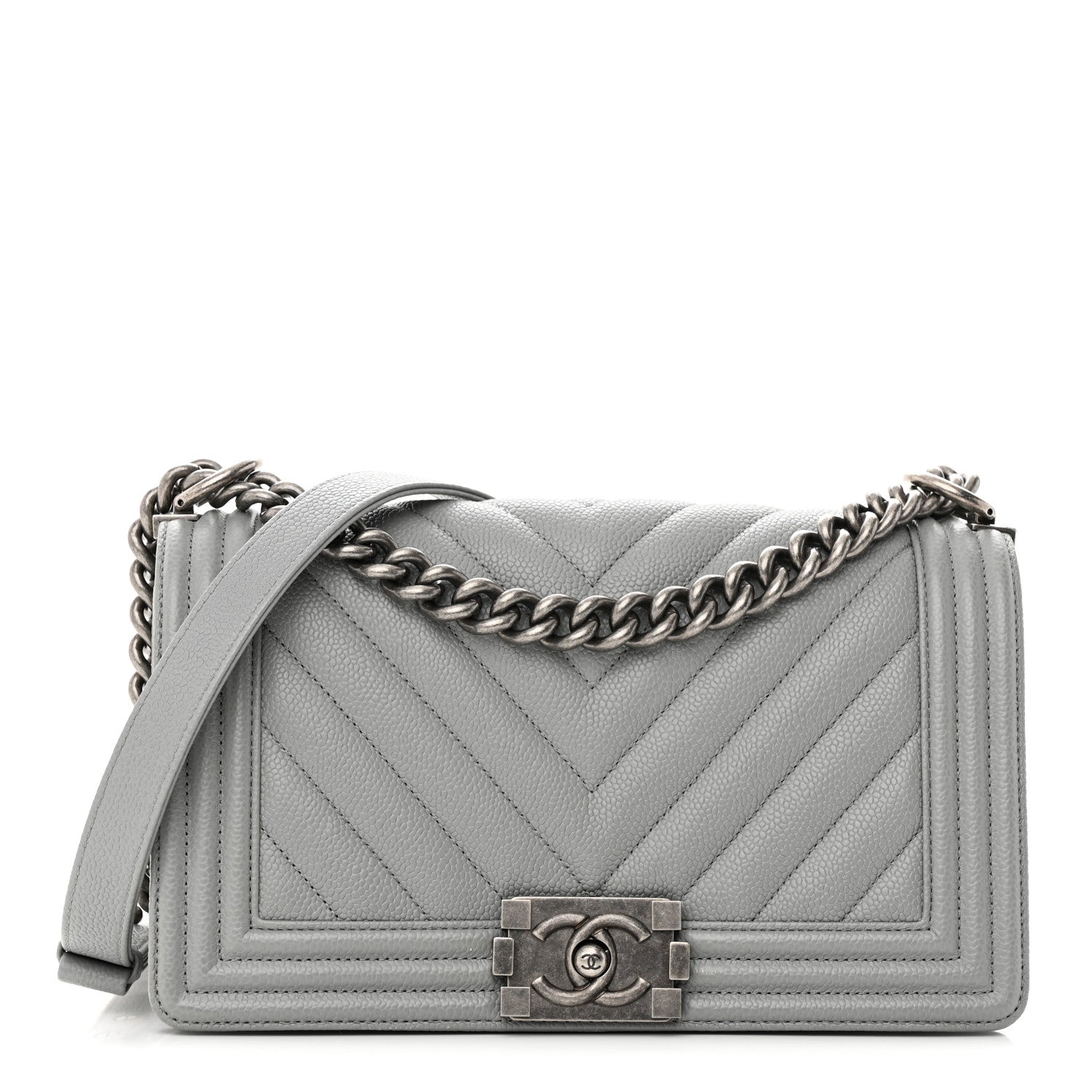 Chanel Caviar Chevron Quilted Medium Boy Flap Grey 1 of 14